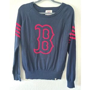 Boston Red Sox '47 Brand Navy Crewneck Sweater Varsity Stripe Logo Pullover SZ L